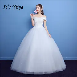 Это YiiYa Off White Лодка шеи без рукавов популярные свадебные платья вышивка простой рисунок аппликации качество свадебное платье H07