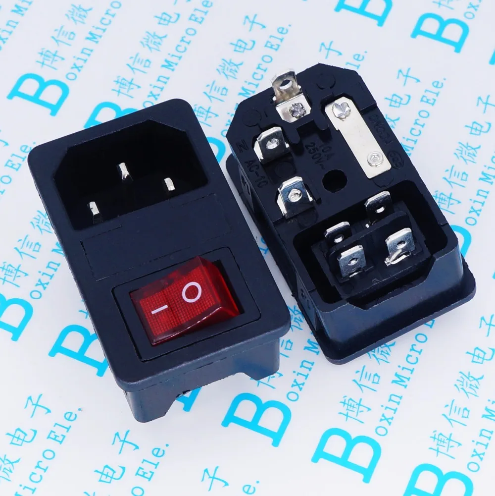 10pcs Red Light Power Rocker Switch Fused Power Socket 10A 250V Fuse