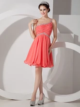 Günstige Kurz Aline Korallen Prom Kleider Chiffon Sexy Open Back One Shoulder 2016 Cocktailparty-kleider Mit Straps cd6519