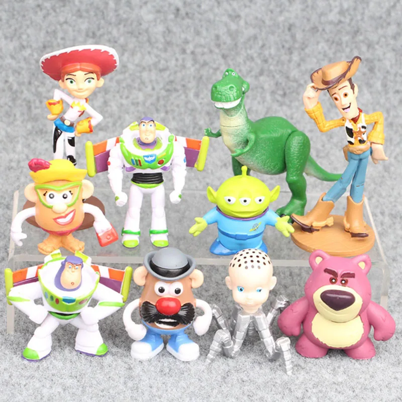 

Anime Mini Toy Story Action Figures Set Woody Buzz Lightyear Strawberry Bear Alien PVC Figurines Toy Collection