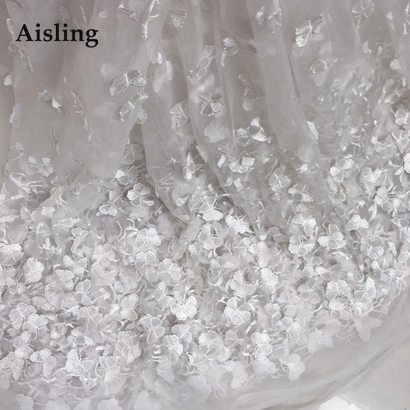 

NEW Style Blue White 3D Mesh Yarn Butterfly Lace Fabric Elegant Embroidered Wedding Dress Cloth Material DIY Accessories D641