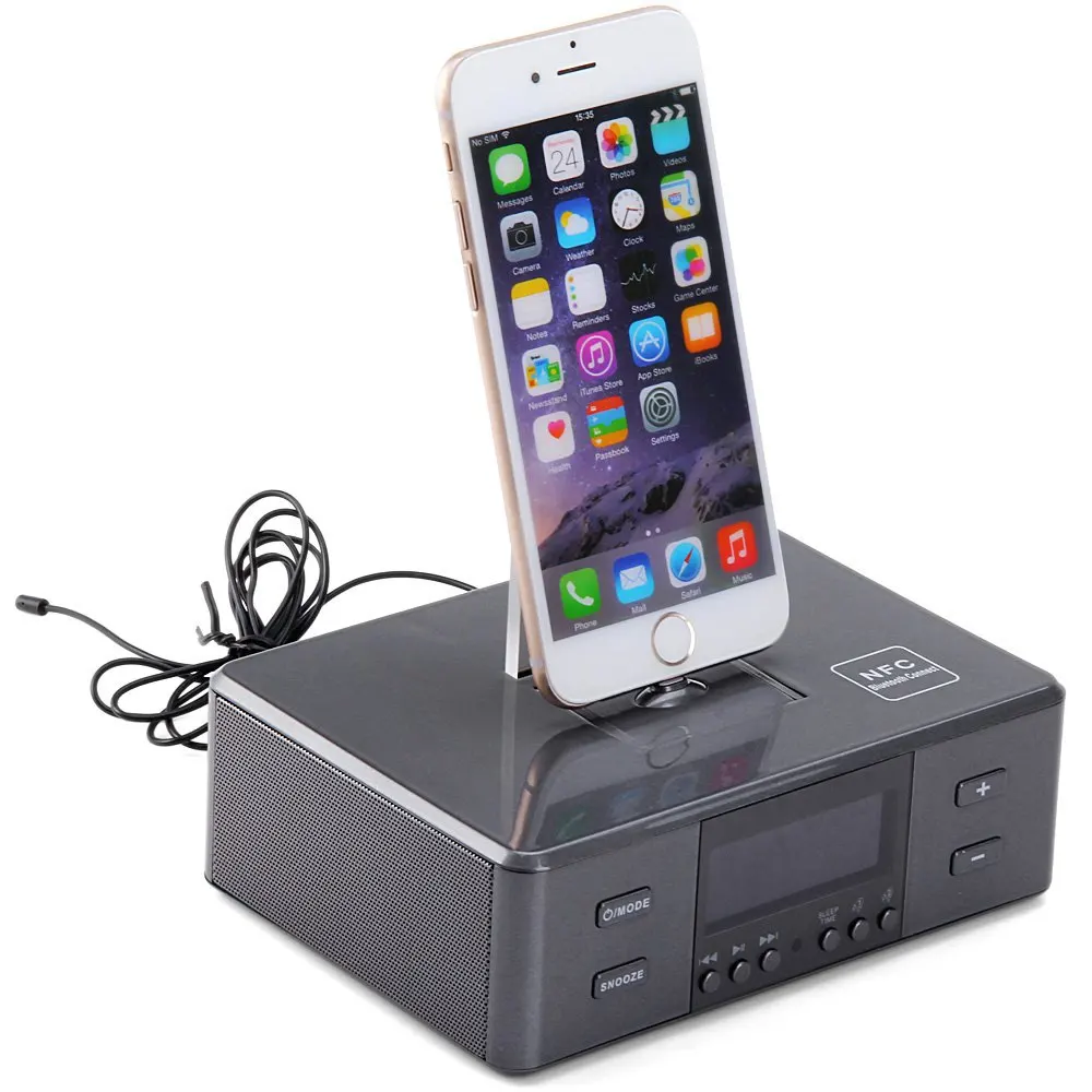 D9 Wireless Bluetooth V3.0 Radio Alarm Clock Speaker System with 8 Pin