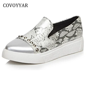 

COVOYYAR 2019 Snake Print Women Flats Spring Autumn Rivets Women Loafers Pointed Toe Platform Casual Shoes Big Sizes WSN655