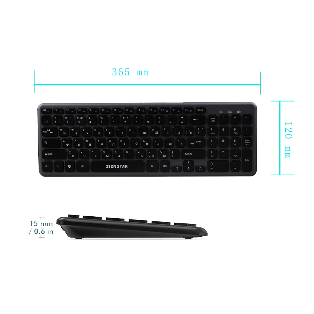  Zienstar Russia English Letter 2.4G Wireless Keyboard Mouse Combo with USB Receiver for MacbookComp