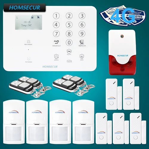 

HOMSECUR Wireless&wired 4G/3G/GSM LCD Home Security Alarm System+Touch Panel GA01-4G-W