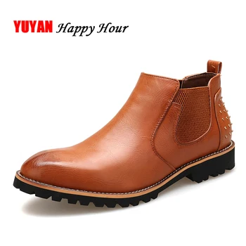 

New 2019 Autumn Winter Shoes Men Genuine Leather Chelsea Boots Pointed toe Fashion Men's Boots Male Brand Shoes Ankle Boots K078
