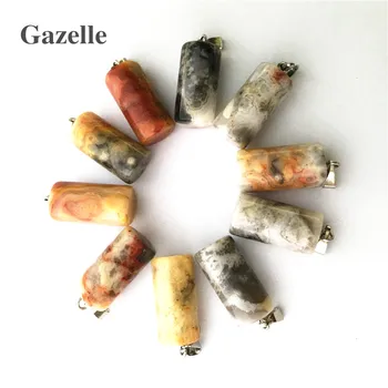 

Gazelle 2018 Wholesale Fashion Natural Stone Cylinder Pendants Cute Charms Crazy Agates Necklace Pendants 50PCS Free Shipping