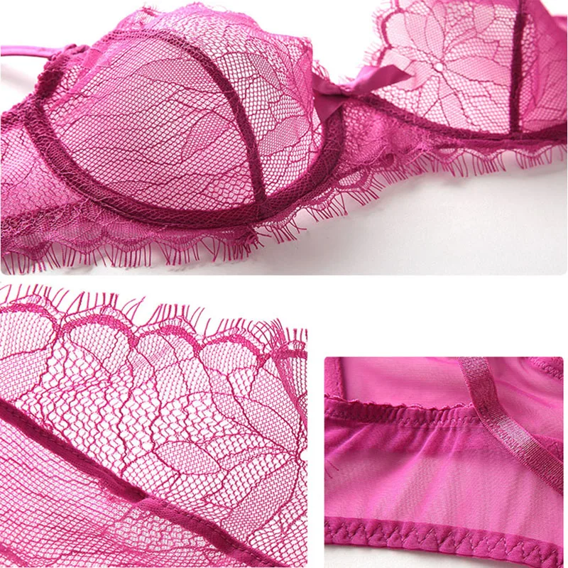 Women Lace Sexy Bra Set Push Up Underwire Ultra-Thin Cup Back Closure Underwear  (15)