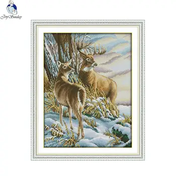 

Joy Sunday Deer 3 Patterns Counted Cross Stitch kit 14ct 11ct DIY Hand Made Embroidery set Needlework Home Decoration Send Gift