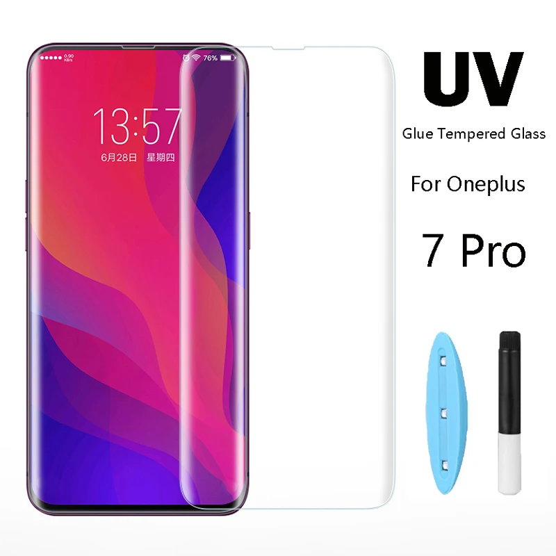 Ультрафиолетовый жидкий полный клей из закаленного стекла для OnePlus 7 Pro Чехол Защитная пленка для экрана One Plus 7 Pro Oneplus7 стеклянная пленка