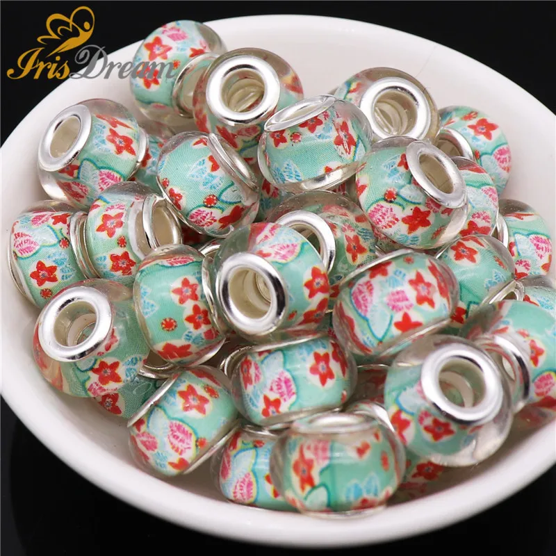 

10Pcs 925 Silver Color Round Rondelle Spacer European Beads Plastic Resin Glass Beads Fit Pandora Bracelet Bangle Chain Necklace