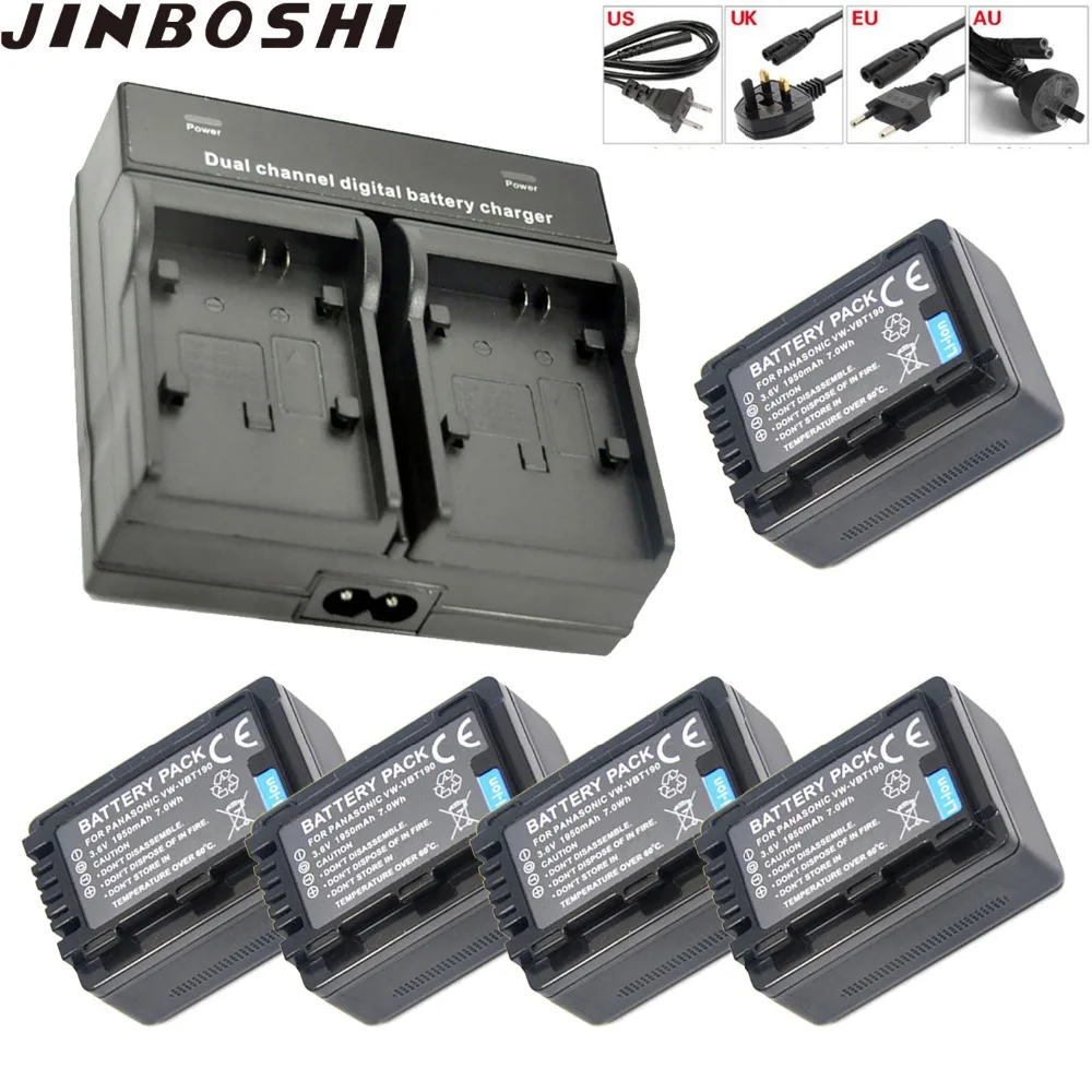 

5Pcs 1950mAH VW-VBT190 VBT190 vw-vbt190 vbt190 Battery+Dual Charger for Panasonic VW-VBT190 VBT190E VBT190GK VW-VBT380 VBT380