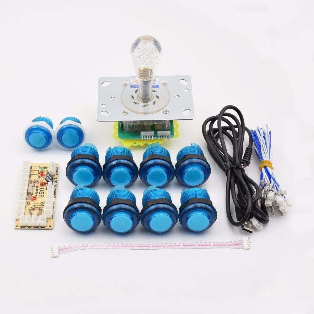 

Arcade DIY Kits Parts 5Pin Joystick + 2x 24mm + 8x 28mm 5V LED Illuminated Push Buttons Zero Delay USB Encoder To PC Arcade Game