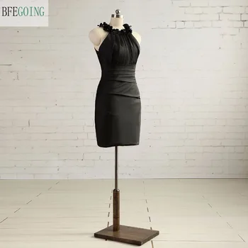 

Black Straight Above Mini Cocktail Dress Sleeveless Pleat Real/Original Photos Custom made