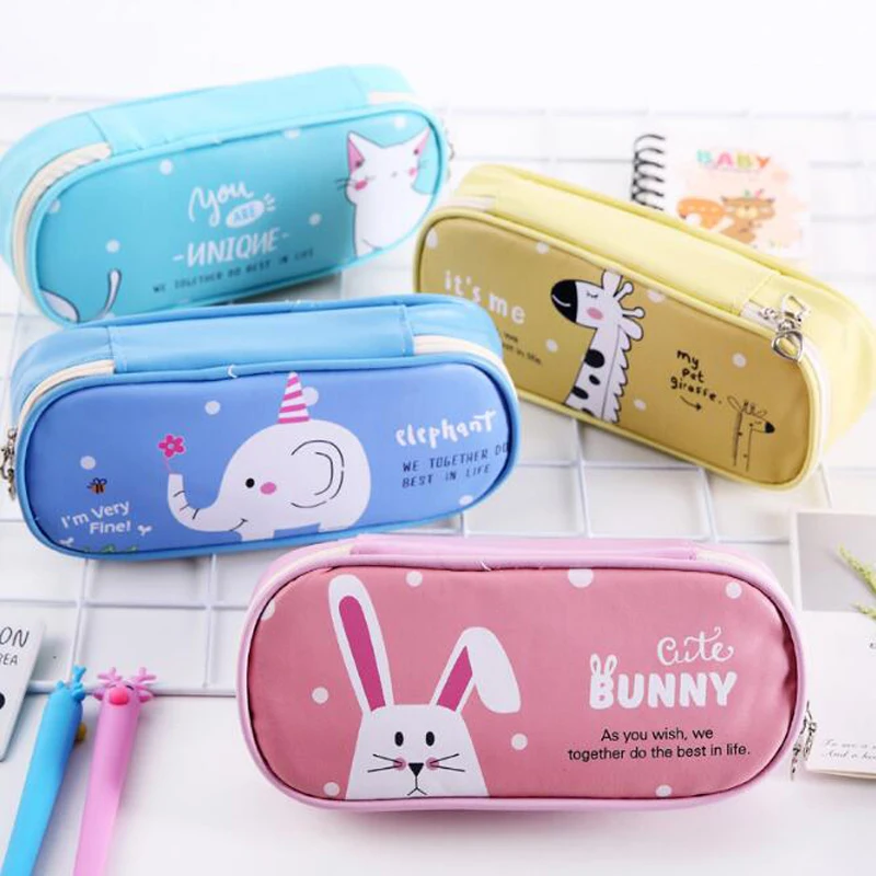 

Pencil Case PU Leather Large Capacity Pencil Case Big Pen Bag Multi-Function Student Office Supplies Pencil Case Cartoon Animal