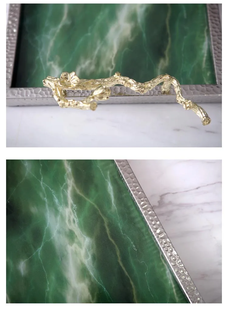Креативный зеленый агат узор мраморный поднос Европейский стиль короткий журнальный столик для гостиной настольный поднос для хранения ювелирных изделий дисплей блюдо