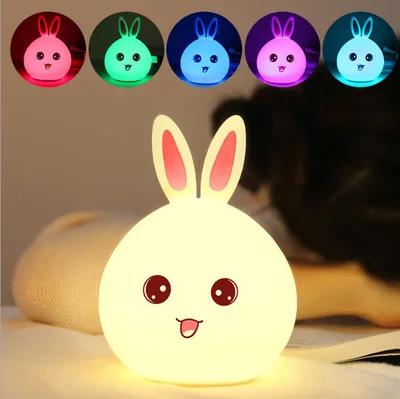 USB цветной, в виде кролика силиконовый светодиодный ночник перезаряжаемый ручной кран сенсорный свет 2 режима дети милый ночник для спальни