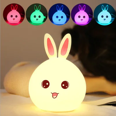 

USB Colorful rabbit Silicone LED Night Light Rechargeable hand tap Touch light 2 Modes Children Cute Night Lamp Bedroom Light