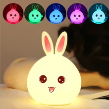 USB цветной, в виде кролика силиконовый светодиодный ночник перезаряжаемый ручной кран сенсорный свет 2 режима дети милый ночник для спальни свет