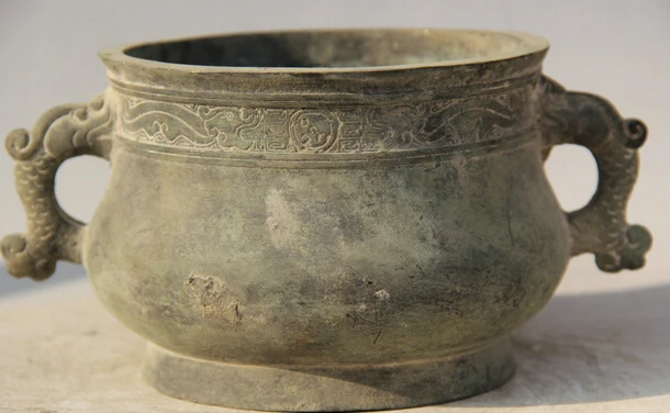 

JP S61 8" Old Marked Chinese Bronze Folk Dragon Beast Head handle Incense Burner Censer