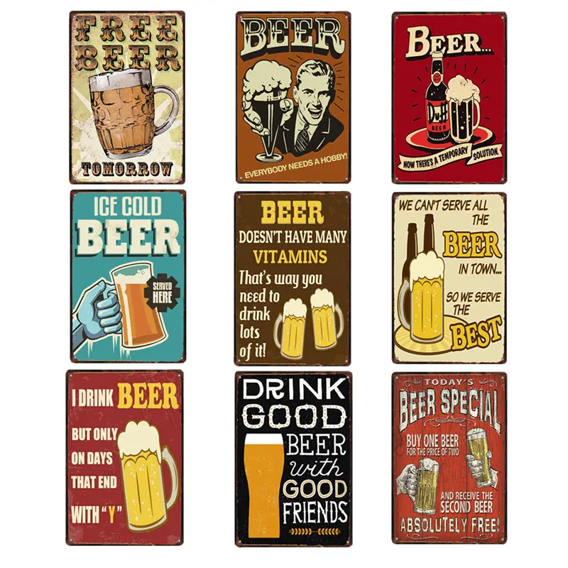 Плакат знаки пива винтажная табличка бар украшения металлические пластины для стен в стиле «потертый шик домашнего декора 20x30 см