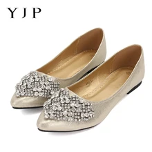 

YJP Rhinestone Flats Women Shoes Plus Size PU Leather Flat Heels Spring Summer Ladies Shoes Pointed Toe Crystal Mujer Zapatos