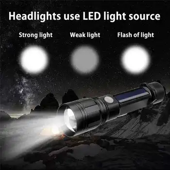 

LED Solar Power Flashlight Camping Lamp Light USB Rechargeable Torch Power Bank convenient outdoor travel flashlight #4A17