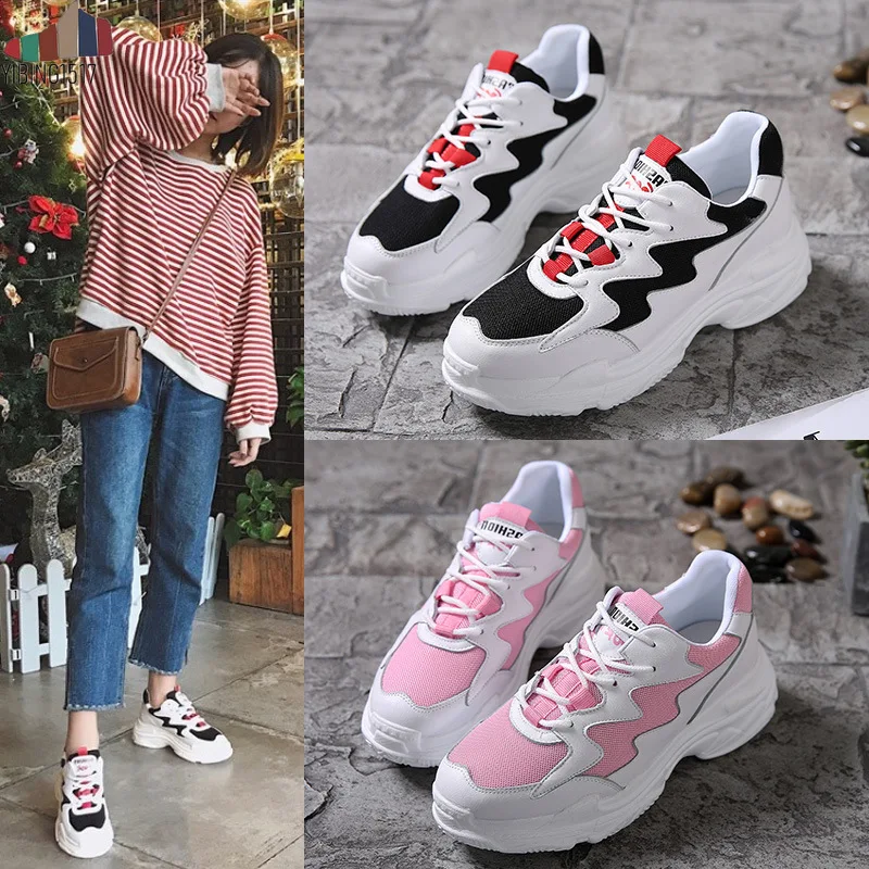 

Women Casual Shoes 2019 Fashion Mesh Women Sneakers Flats Platform Spring Summer Lace-up Breathable White Women Shoes