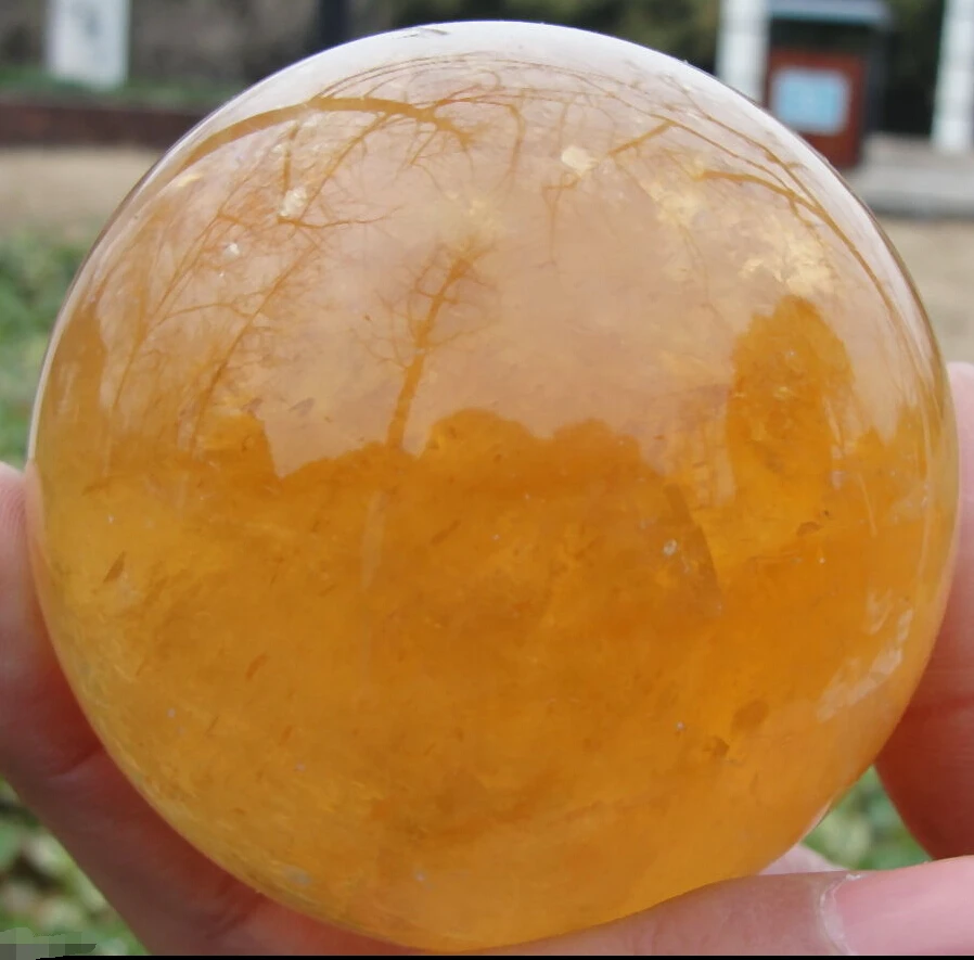 

fa88004300409<<< 60MM Natural Citrine Calcite Quartz Crystal Sphere Ball Healing
