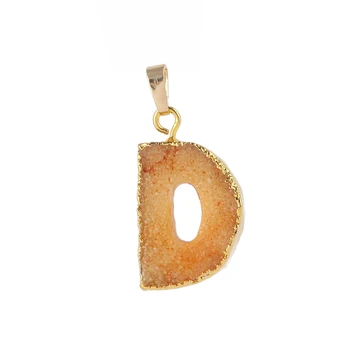 

3pcs/lot Colorful 3*3cm Big Alphabet D Druzy Pendant Necklace Natural Stone Necklace RT-070-D