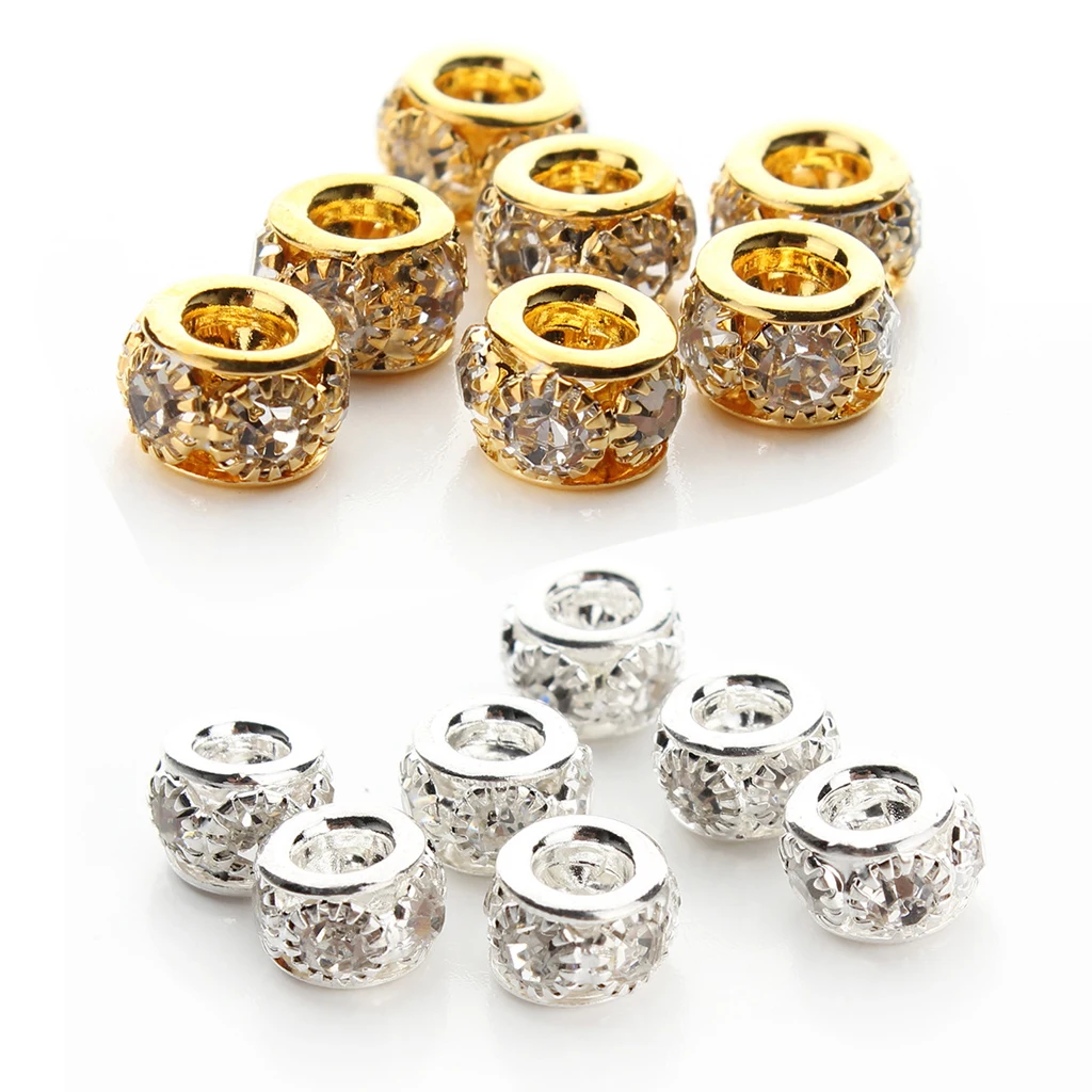 20PCS Big Hole European Beads Rondelle Rhinestone Loose Spacer Crystal Beads Fit Necklace Bracelet DIY Finding