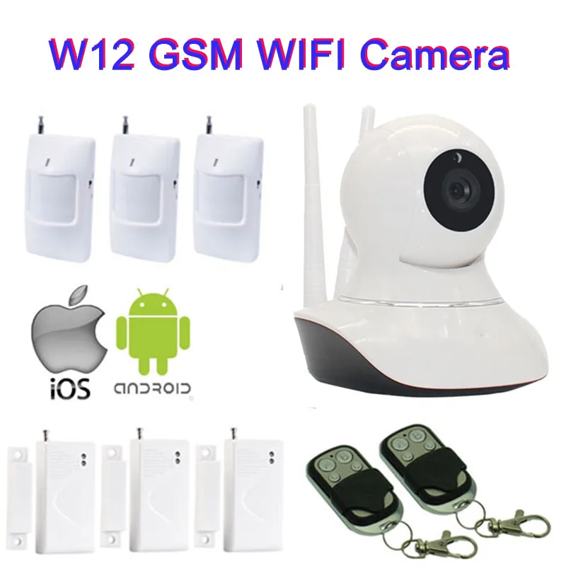 

GSM Alarm System 99 Wireless Zoned And GSM Camera Wifi IP Android/IOS APP SMS Alarme Home Security 720P HD Door Sensor W12H
