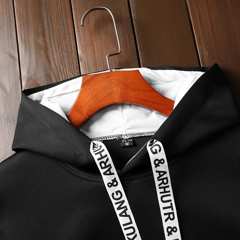 Men Set Elastic Waist Sportwear Ribbon Letter Print Sweatshirt White Hoodie+Pant Two Piece Set Casual Tracksuit Men Clothes 2018