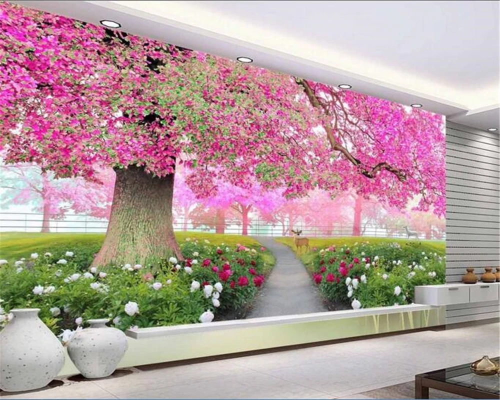 beibehang papel de parede  A 3D TV setting wall in the flower and sea cherry blossom tree wallpaper for walls  papier peint