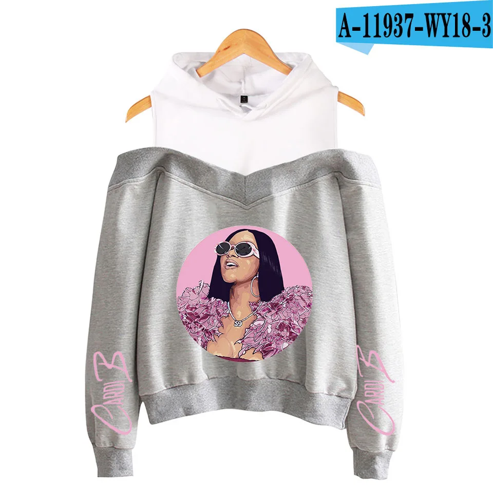 Rapper Cardib Cardi B негабаритная Толстовка Harajuku свитшоты женские с длинным рукавом с открытыми плечами эксклюзивная одежда с капюшоном Poleron Mujer - Цвет: 014