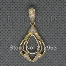 Винтажная Груша 8x12 мм 14 к Желтое Золото Алмаз полу крепление подвеска на заказ ювелирные изделия WP011