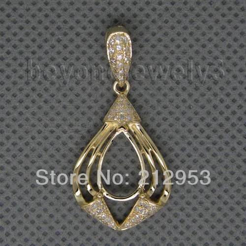 

Vintage Pear 8x12mm 14Kt Yellow Gold Diamond Semi mount Pendant Custom Jewelry WP011