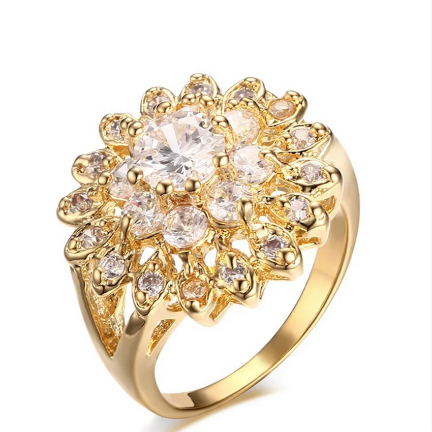 Big Ring Gold color Zirconia Women's Cheap Austrian crystal Rings