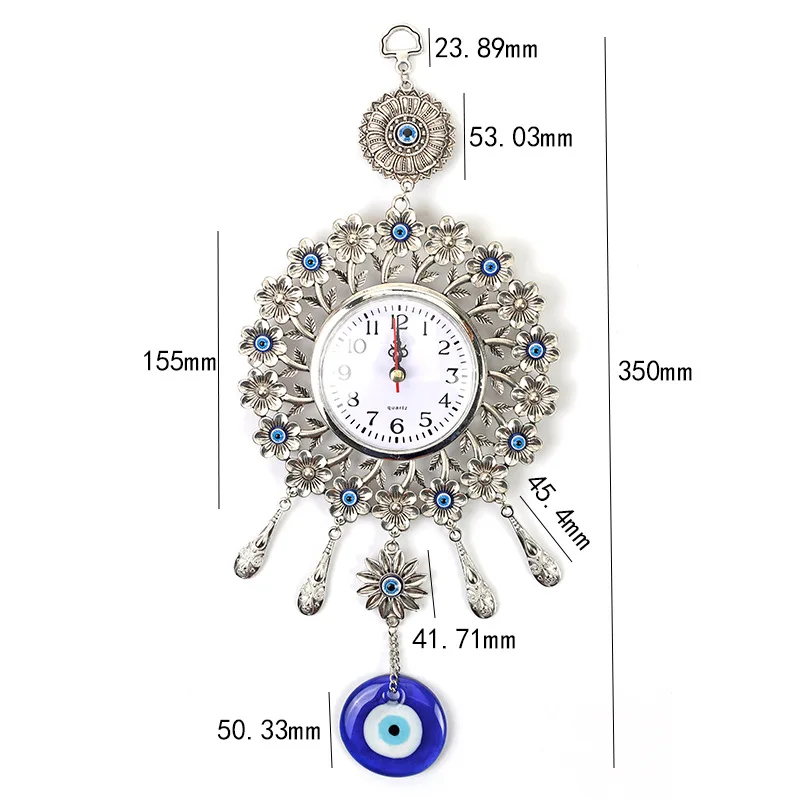 35 cm Turkish Nazar Glass Evil Eye Wall Clock Hanging Charm &Home Decor Peacock Tail Decoration
