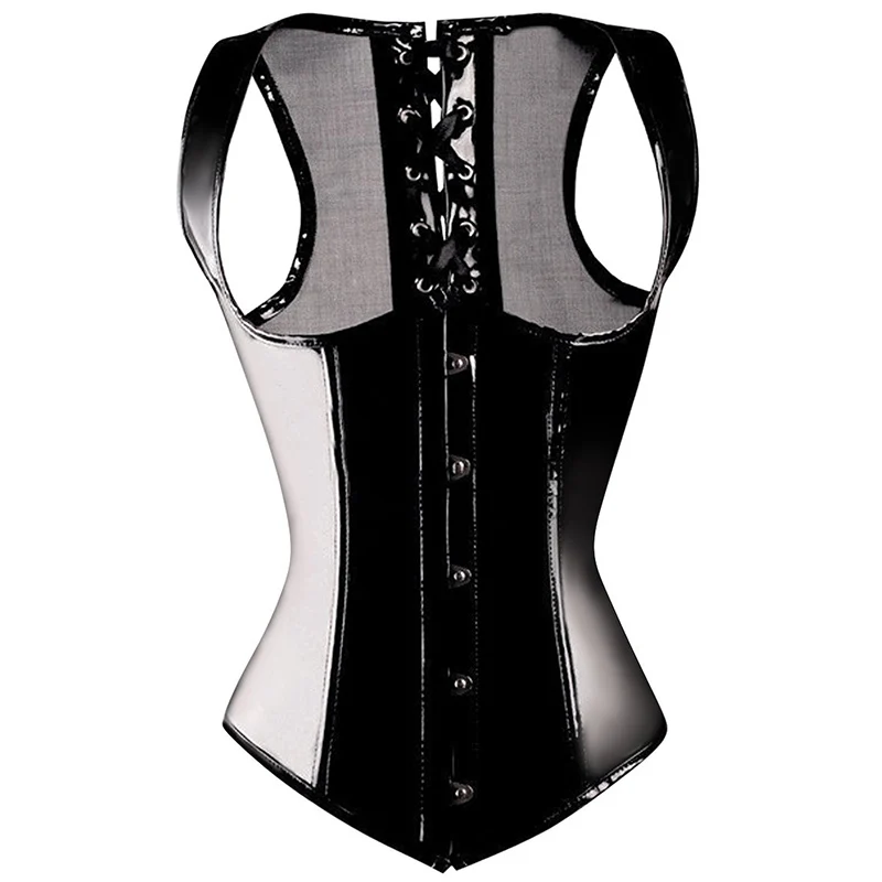 

FLORATA PVC Vinyl Vest Corset Gothic Fetish Black Sexy Sliming Bustier Steampunk Body Shaper Lace up Underbust Waist Cincher