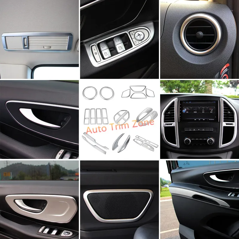 

22PCS Interior Air Grille Door Handle Speaker Cover Trim Kit ABS Matt For Mercedes Vito W447 2014-2017