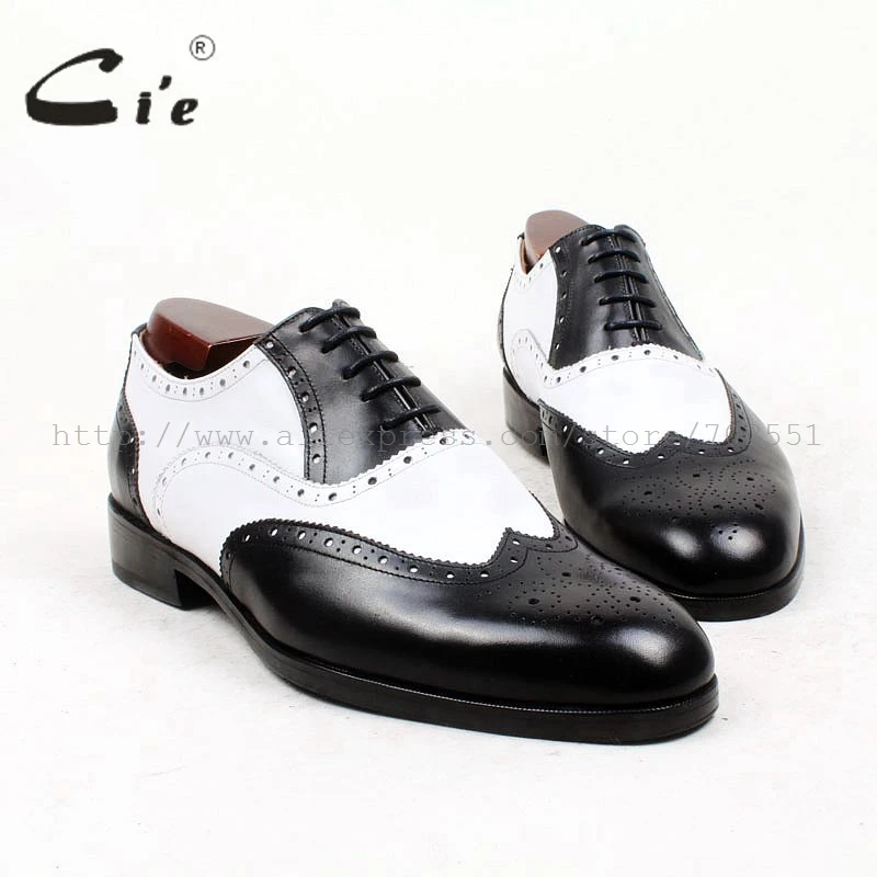 cie round toe full brogues medallion white black mixed colors 100%genuine calf leather men shoe bespoke leather shoe flat OX439