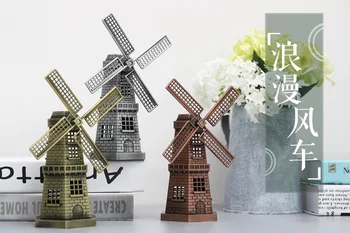 

1PC Retro Style Windmill Metal Model Holland Windmill Craft Gift Manual Rotation Home Decorations Desktop Gift JL 266