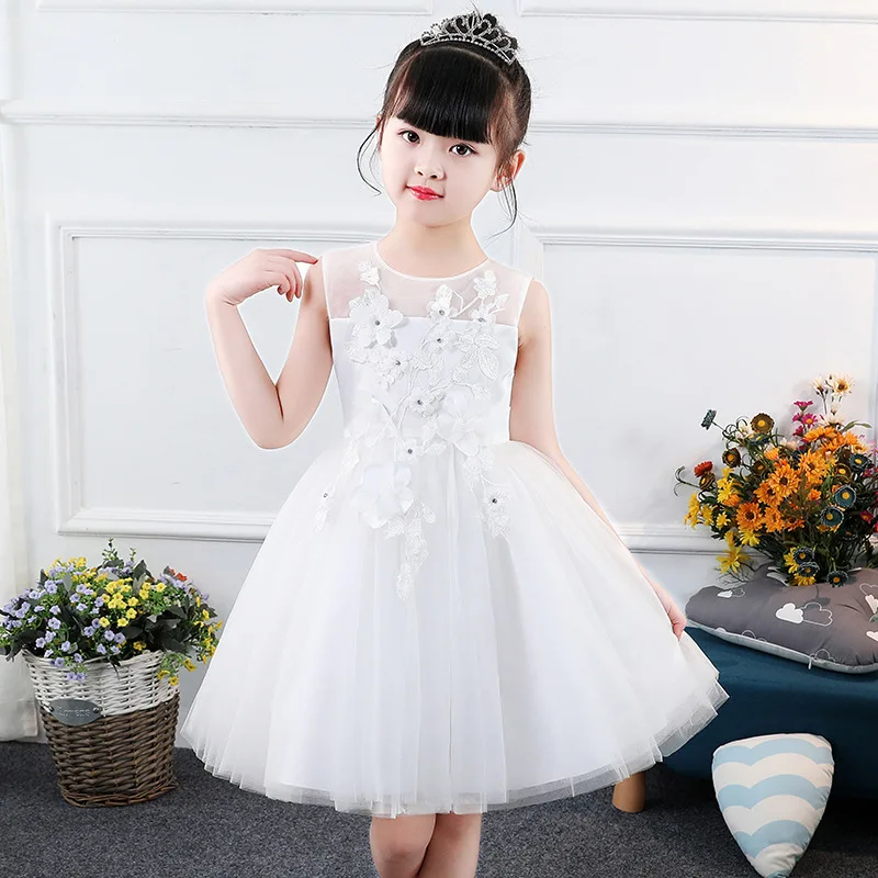 Это YiiYa детское платье с цветочным узором для девочек для Свадебная аппликация с вышивкой Детские вечерние платье для причастия, платье с фатиновой юбкой бальное платье белого и розового цветов DK2801