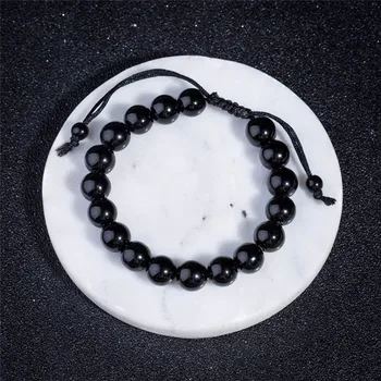 

1pc Adjustable Obsidian 10mm Stone Bracelet Slimming Product Round Black Bracelet Healthcare Bracelet Weight Loss Bracelet