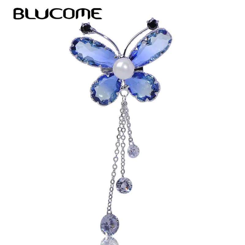 

Blucome Beautiful Insect Butterfly Brooch Imitation Pearl Zircon Copper Jewelry Women Girl Clothing Scarf Collar Pin Accessories