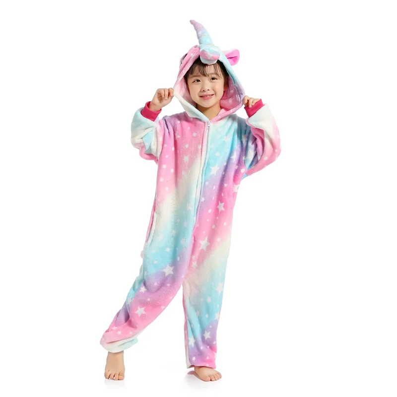 Пижамы с единорогом; детские пижамы; комбинезон с животными; Детский костюм; Пижама с пандой; фланелевая одежда для сна с радужным единорогом для мальчиков и девочек - Цвет: as picture