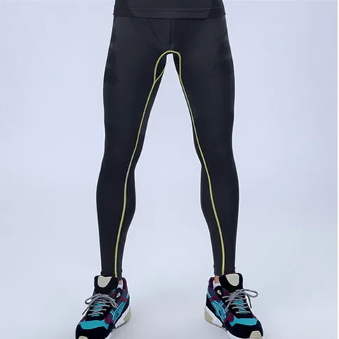 Мужские компрессионные колготки для мужчин, для фитнеса, тренировок, бегунов, леггинсы, одежда для занятий спортом, мужские спортивные штаны для бодибилдинга, pantalones hombre - Цвет: green line