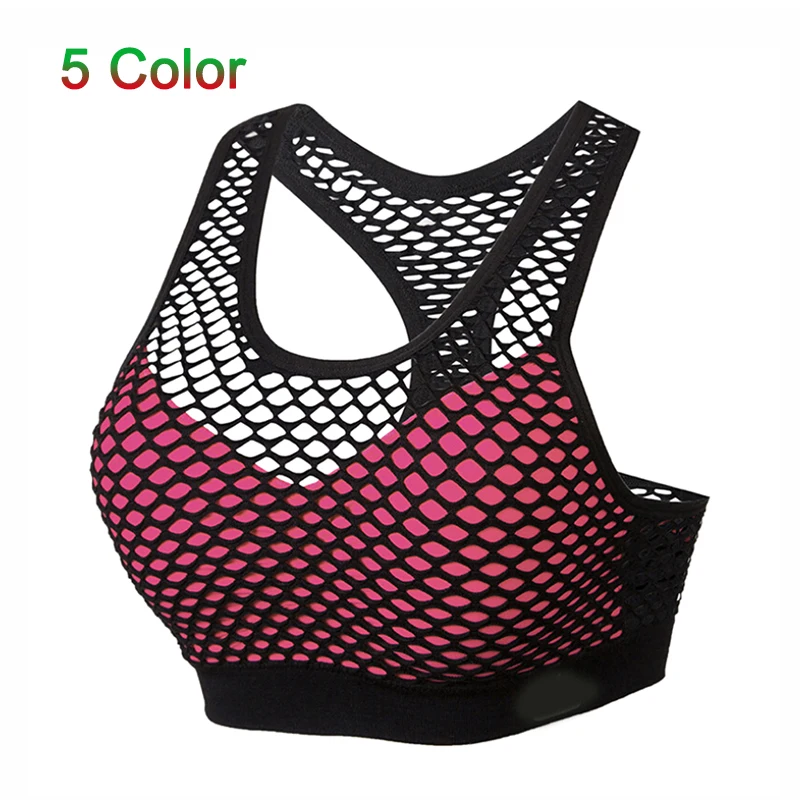 Breathable Mesh Sport Bra Top Women Hollow Out Cross Shockproof Push Up