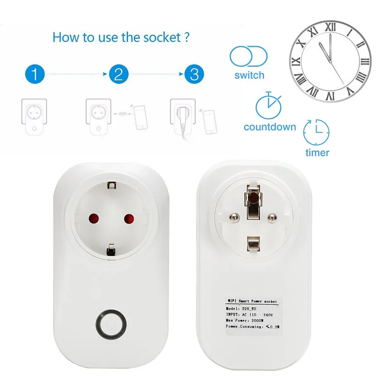 Sonoff S20 штепсельная вилка европейского стандарта типа E умный дом Wifi розетка